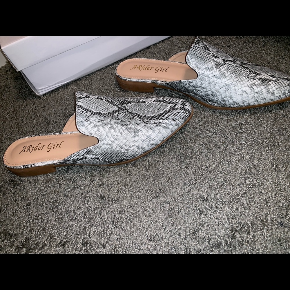 Faux snake skin mules/loafers/flats